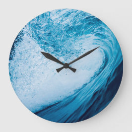 Reloj Redondo Grande Ola Del Océano Rodante En Tonos De Azul