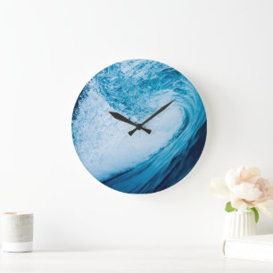 Reloj Redondo Grande Ola Del Océano Rodante En Tonos De Azul