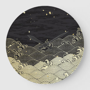 Reloj Redondo Grande Ola dorada, textura tipo papel.