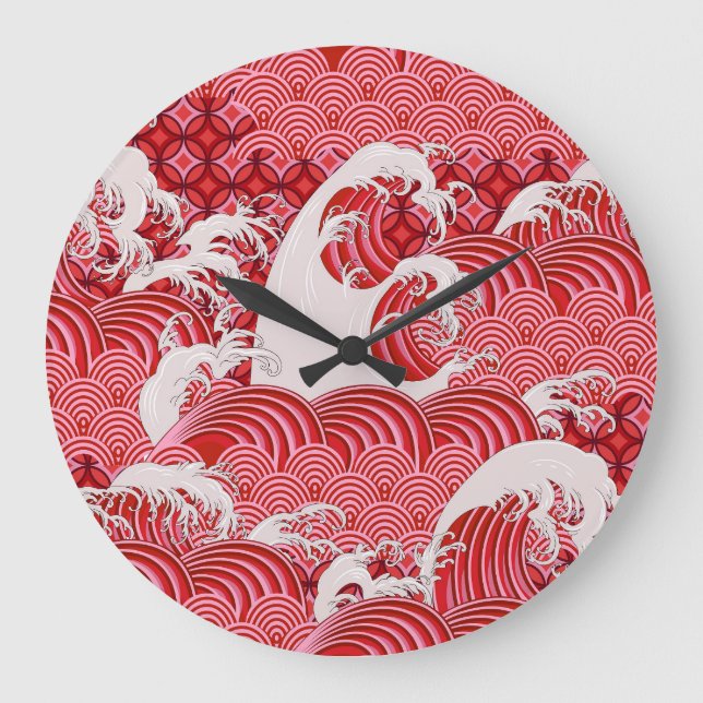 Reloj Redondo Grande Olas Chinas: Decorativo Estilo Seamless. (Anverso)