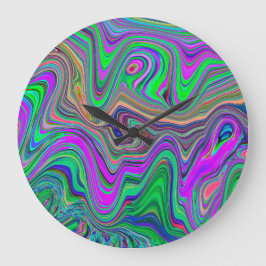 Reloj Redondo Grande Olas de color trippy Lime Verde y Púrpura