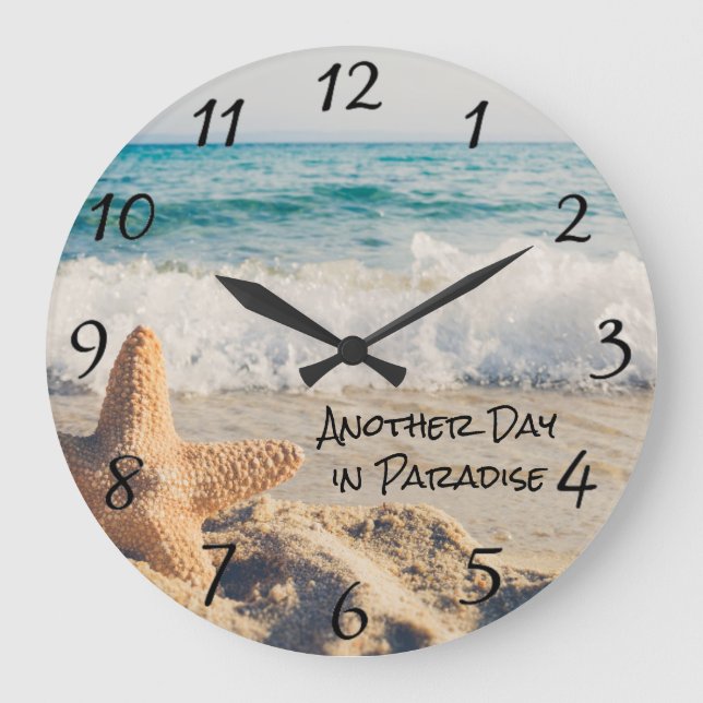 Reloj Redondo Grande Olas de Starfish Life de Tropical Ocean View Beach (Anverso)