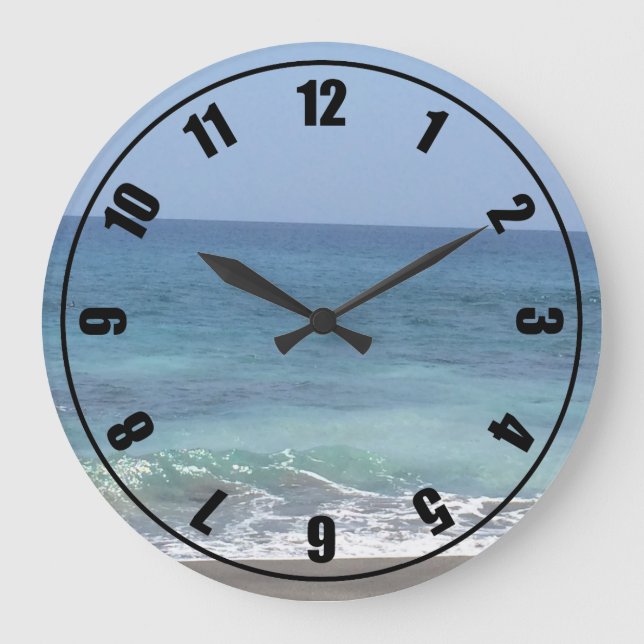 Reloj Redondo Grande Olas del océano y playa de arena (Anverso)