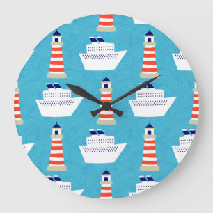 Reloj Redondo Grande Olas Náuticas: Patrón de crucero de faro.