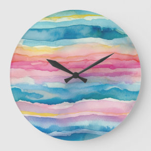 Reloj Redondo Grande Olas oceánicas acuarela Rayo inspirado en banda