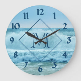 Reloj Redondo Grande Olas oceánicas azules monográficas estrellándose e