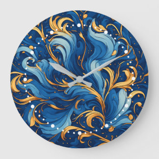Reloj Redondo Grande Olas Reales de Capricho Remolinos de Azul y Dorado