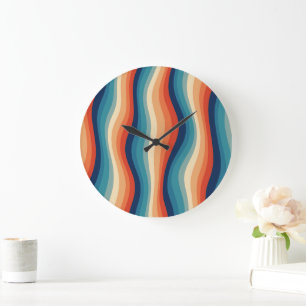 Reloj Redondo Grande Olas Vintage Retro Coloridas