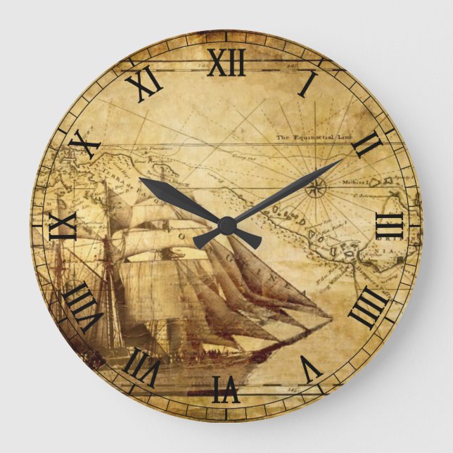 Reloj Redondo Grande Old Map Navigation (Anverso)