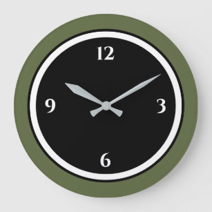 Reloj Redondo Grande Olive Green Black and White Minimalista Large Cloc