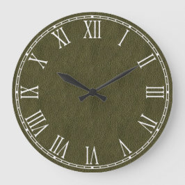 Reloj Redondo Grande Olive Green Retro Grunge Leather Texture