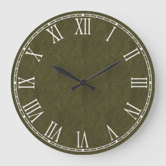 Reloj Redondo Grande Olive Green Retro Grunge Leather Texture