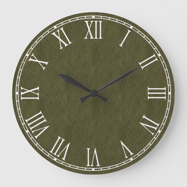 Reloj Redondo Grande Olive Green Retro Grunge Leather Texture (Anverso)