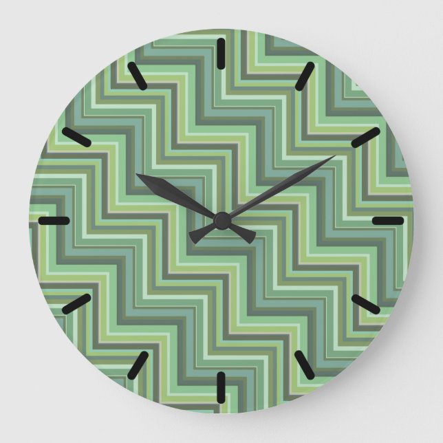 Reloj Redondo Grande Olive green stripes stairs pattern (Anverso)