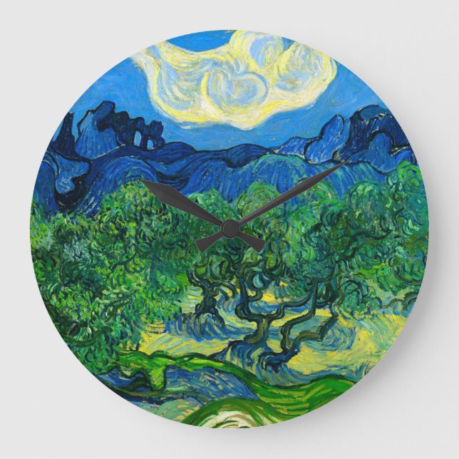 Reloj Redondo Grande Olivos Van Gogh en un paisaje montañoso (Anverso)