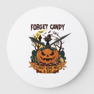 Reloj Redondo Grande Olvidar Caramelo Solo Dame Gato Halloween Calabaza