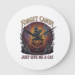 Reloj Redondo Grande Olvidar Caramelo Solo Dame Gato Halloween Calabaza