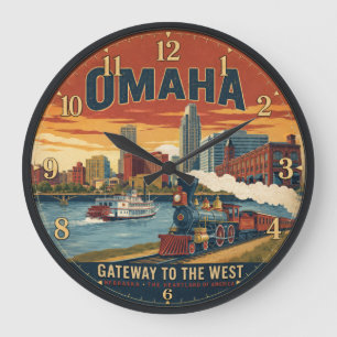 Reloj Redondo Grande Omaha Nebraska Gateway to the West Vintage