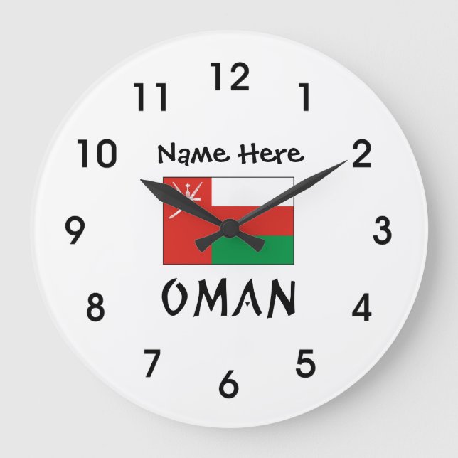 Reloj Redondo Grande Oman and Omani Flag with Your Name (Anverso)