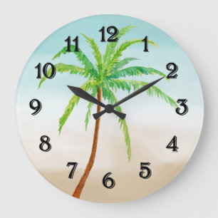 Reloj Redondo Grande Ombre De Arena Azul De Árbol De Palma Tropical