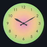 Reloj Redondo Grande Ombre de gradiente verde rosa<br><div class="desc">Hermosa acuarela digital Peach Peach Green diseño de color oscuro. Regalos de verano degradados.</div>