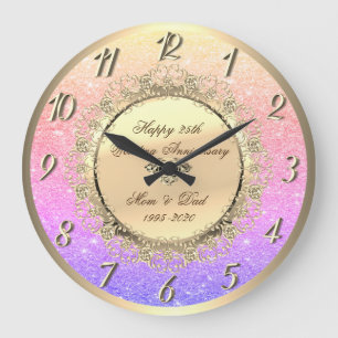 Reloj Redondo Grande Ombre Purpurina Gold Floral 25º aniversario Boda