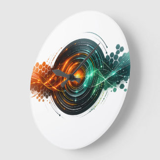 Reloj Redondo Grande Ondas de Luz Tech Naranja Verde Dinámico