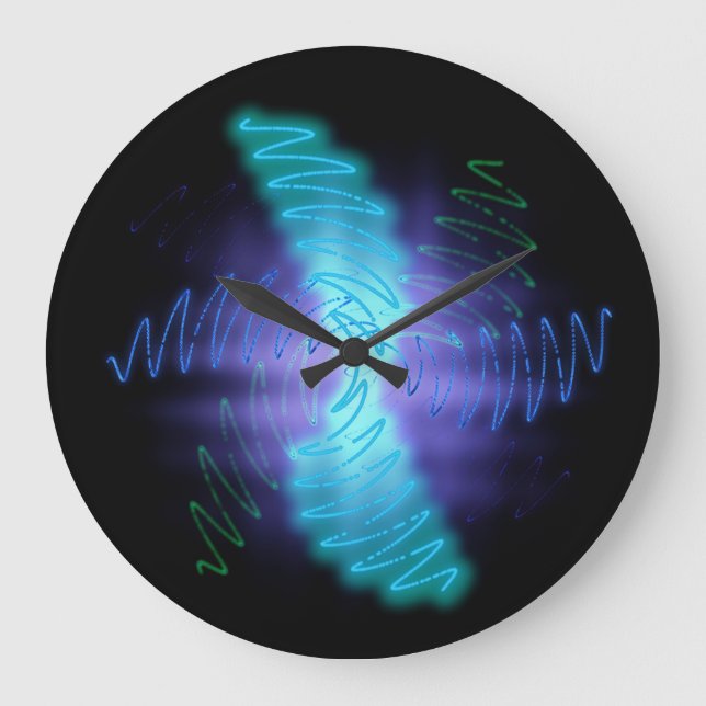 Reloj Redondo Grande Ondas modernas de sonido neón brillantes (Anverso)