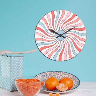 Reloj Redondo Grande Ondas Retro Groovy en Colores Pastel