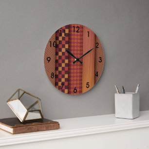 Reloj Redondo Grande Ondas Retro y Patrón Geométrico de Mitad de Siglo