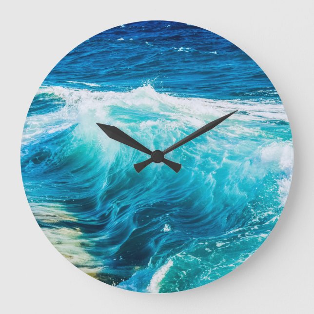 Reloj Redondo Grande Ondas turquesas del océano (Anverso)