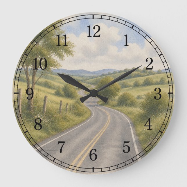 Reloj Redondo Grande Open Highway Wall Clock — Scenic Road Design (Anverso)
