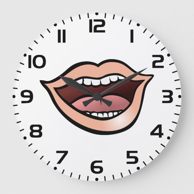 Reloj Redondo Grande Open Mouth Lips Teeth Tongue (Anverso)