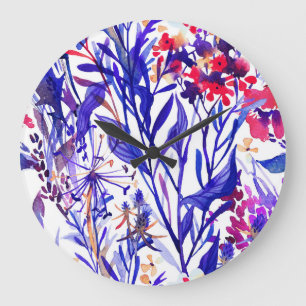 Reloj Redondo Grande Opulentas Florales Acuarelas: Fondo Jardín.