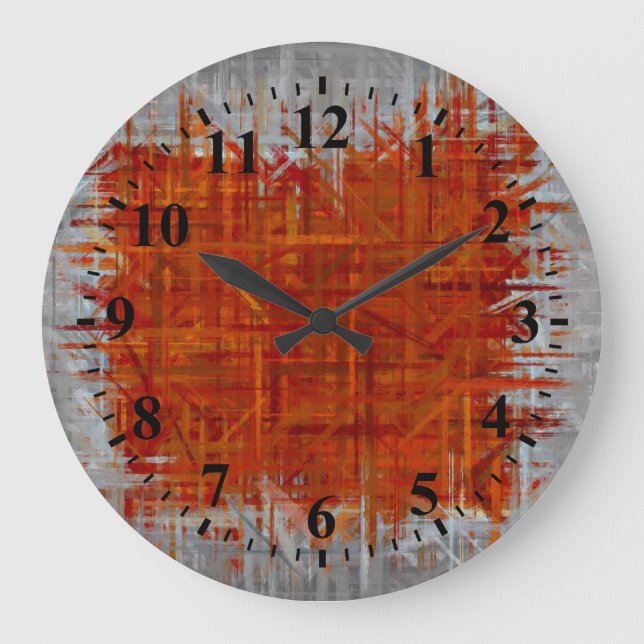 Reloj Redondo Grande Orange and Grey Abstract Art Painting 4 (Anverso)