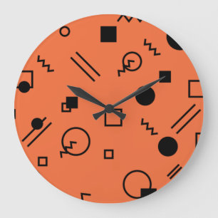 Reloj Redondo Grande Orange, fun, trendy, geometric Memphis graphic