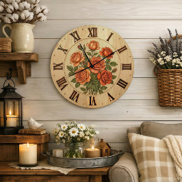 Reloj Redondo Grande Orange Garden Flowers Wall Clock