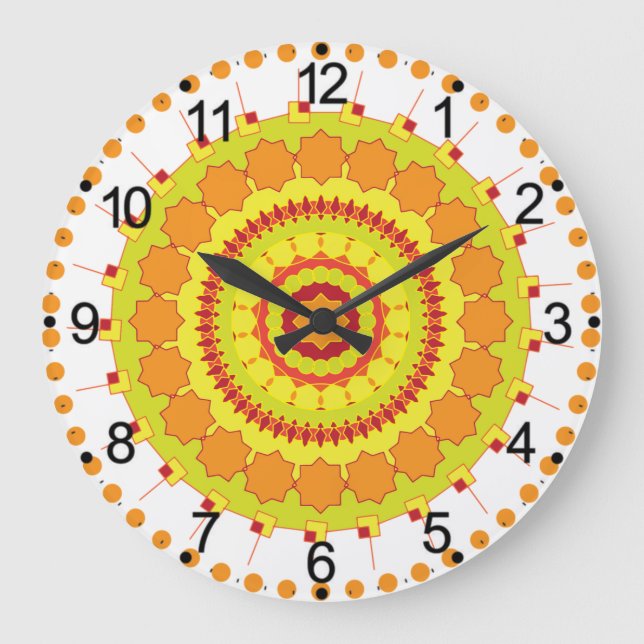 Reloj Redondo Grande Orange Geometric Circle Mandala-70250 (Anverso)