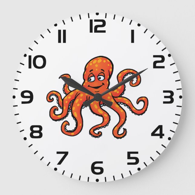 Reloj Redondo Grande Orange Octopus Cartoon Ocean Sea Creature (Anverso)