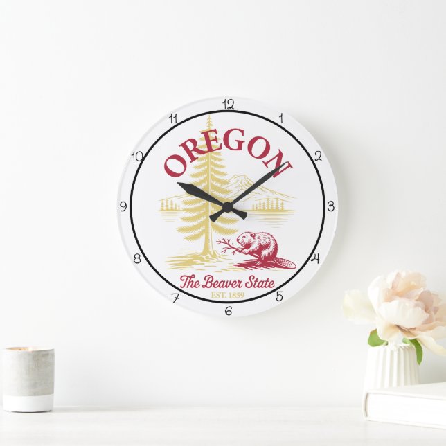 Reloj Redondo Grande Oregon Beaver State Nature (Hogar)