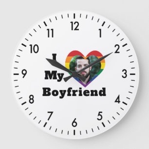 Reloj Redondo Grande Orgullo gay Personalizado LGBTQ Foto Amo a mi novi