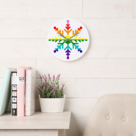 Reloj Redondo Grande Orgullo LGBTQ Navidades arcoiris con copo de nieve
