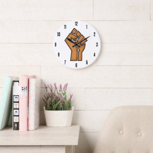 Reloj Redondo Grande orgullo negro puño unidad historia unidad Africano