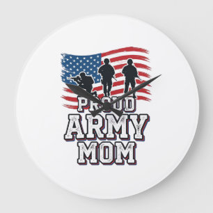 Reloj Redondo Grande Orgullosa Madre del Ejército Camiseta Militar Patr