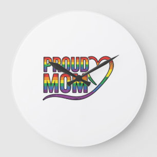 Reloj Redondo Grande Orgullosa Mamá Corazón Arcoíris Diseño de Grabado