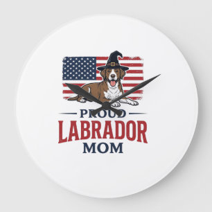 Reloj Redondo Grande Orgullosa mamá labrador patriótica camisa de Hallo