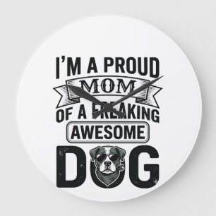 Reloj Redondo Grande Orgullosa Mamá Perro Diseño Vectorial de Grabado V