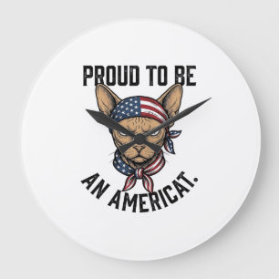 Reloj Redondo Grande Orgulloso De Ser Una Camiseta De Gato Patriota Ame