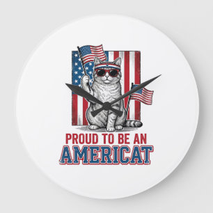 Reloj Redondo Grande Orgulloso De Ser Una Camiseta De Gato Patriota Ame
