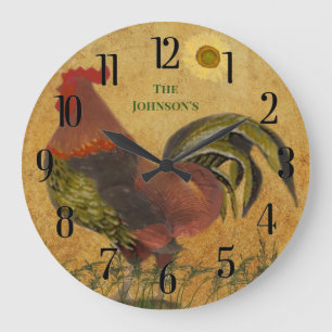 RELOJ REDONDO GRANDE ORGULLOSO RÚSTICO ROOSTER AMERICANA